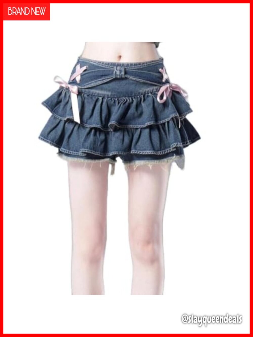 Y2K Ruffle Hem Pleated Mini Denim Skirt High Waist A-Line Summer Casual
